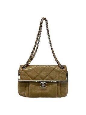 Chanel Shoulder Bag Quilted Brown Silver Lambskin